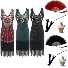 Casual Dresses Wepbel 1920S Retro Sheath Dress Women Sleeveless V-neck Sequin Short Tassel Ball Gown Gatsby Evening Midi Party