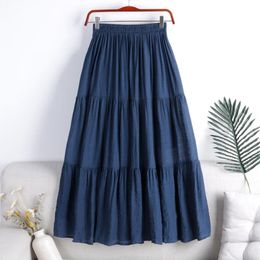 Skirts Designer Chic Maxi Skirt Woman 2021 Summer A-Line Solid Patchwork Minimalist Cotton Linen Pleated Jupe Femme 349q