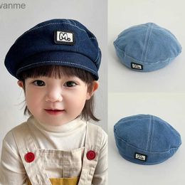 Caps Hats Winter childrens beret girls and boys childrens denim hat newborn photography props childrens hat Korean 3-8Y WX