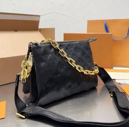 Designer Coussin Women Top Quality Chains Shoulder Bag Genuine Leather Embossing Wide Straps Crossbody Letters Handle Handbags Fashion Messenger