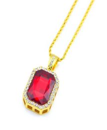 Hip hop Jewelry Square Ruby sapphire Red Blue Green Black White gems crystal pendant Necklace 24 inch Gold Chain For Men Fashion J5726772