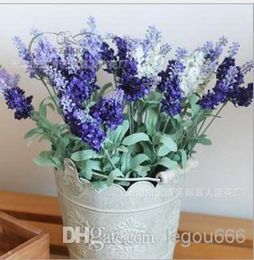 Whole 10PCS Lavender Bush Bouquet Simulation Silk Artificial flower Lilac Purple White Wedding Home1422010