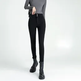 Women's Jeans 3333 Thicken Women Autumn Winter High Waist Elastic Slim Fit Black Korean All-Match Ol Style Fashion Female Denim Trouser