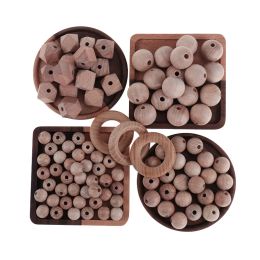 Blocks Baby Wooden Round Beads Beech Wood Mix Wooden Beads Baby Toys Food Grade Bead For Babies Necklace Beads BPA Free Baby Goods