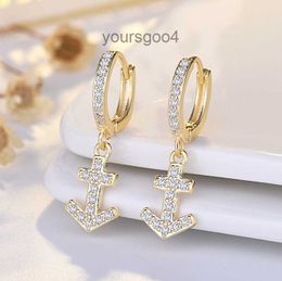 Women Earrings Girl Valentines Day mammy Gift Personalised Full Diamond Ship Anchor Earrings S925 Silver Needle Ship Rudder Earrings Female Style