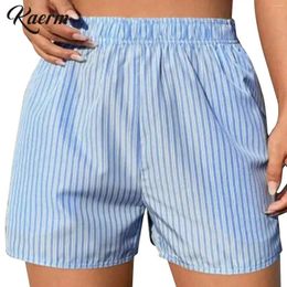 Women's Shorts Womens Breathable And Soft Sleepwear High Waist Stripe Casual Elastic Waistband Panties With Pockets Homewear Nightwear