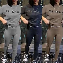 Designer Womens Tracksuits Silm Pants Suit Two Pieces Jogger Set 2024 New Letters Printed Short Sleeve Tights Sweatsuits 3 Colours Fashion Clothing 4333