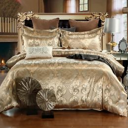 23PCS Luxury Jacquard Bedding Set King Size Duvet Cover Flower Golden High Quality with 2 Pillowcasesingle 1 Pillowcase 240506