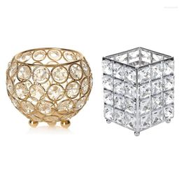 Candle Holders Crystal Tea Light Holders/Candle Shade 10Cm Diameter(Golden) & Makeup Brush Holder