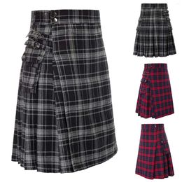 Men's Shorts Mens Fashion Scottish Style Plaid Contrast Color Pocket Pleated Skirt With 6