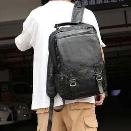 Backpack Fashion Men Large Size Travel 14 Inch Laptop Bag Men's Backpacks Casual Solid Learther Student School