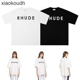 Rhude High end designer clothes for minimalist print with trendy drop shoulder loose wide fit mens and womens short sleeved Tshirt in niche design With 1:1 original tag