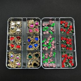Nail Art Rhinestones Crystal Glass Gems Stones 3D Alloy Heart Decoration Mixed Charms Diamonds DIY For Supplies 240425