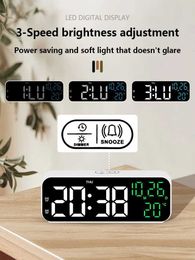 Desk Table Clocks Digital Alarm Clock Electronic Clock Temperature Date Week LED Night Mode Table Clock Voice Control 12/24H Electronic Alarm Cloc