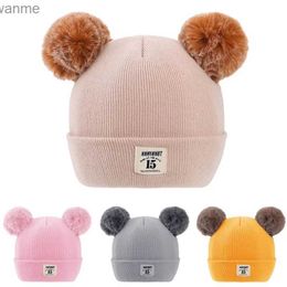 Kaps hattar ny baby hatt solid ull stickad hatt pompom söt vinter hatt barn pojkar och flickor varm bönhatt wx