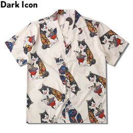 Men's Casual Shirts Dark Harajuku Cat Polo Shirt Short Slve Men 2023 Summer Mens Hawaiian Shirt Man Blouse Y240506