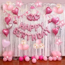 Party Decoration Pink Girls Birthday Balloon Decorations Foil Happy Banner Heart Star Balloons Supplies