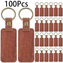 Keychains 100Pcs Rosewood Keychain Blank Wood Key Ring Wooden Keyrings Homemade DIY Gift Crafts