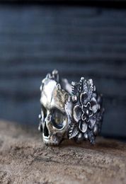 Gothic Mexican Flower Sugar Skull Rings Women Silver Color 316L Stainless Steel Punk Flowers Ring Jewelry8615380