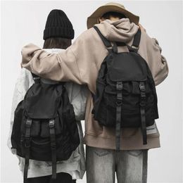 School Bags Couple Solid Black Backpacks Cool Streetwear Style Backpack Harajuku Large Capacity Waterproof Nylon