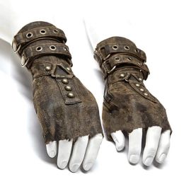 Gloves Steampunk Military Motocycle Gloves Gothic One Pair Mens Black Brown Colours Fingerless Gloves Mediaeval Cosplay Accessories