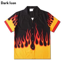 Men's Casual Shirts Dark Flame Button Down Vintage Mens Shirts Summer Strt Shirts for Man Holiday Beach Shirts Man Clothing Y240506