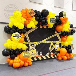 Party Decoration 158Pcs Baby Boy Construction Tractor Theme Inflatable Balloons Truck Vehicle Decor Yellow Black Foil