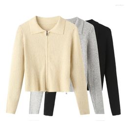 Women's Knits Cropped Sweaters Women Sexy Preppy Style Korean Fashion Black Crop Cardigan Long Sleeve Top Knitted Zip Up Luxury Clothes