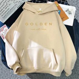 Men's Hoodies Sweatshirts JungKook Gold Hoodie Womens Aesthetics Standing Next to You Hoodie Unisex Album Letter Printed Gold Zipper Sweatshirt Korea Q240506