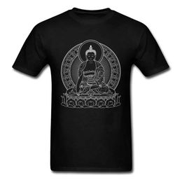 Men's T-Shirts Men T-shirt BUDDHA OUTLINES Black White Cotton Tshirts Crew Neck T Shirt Casual Short Slve Tops Ts T240505