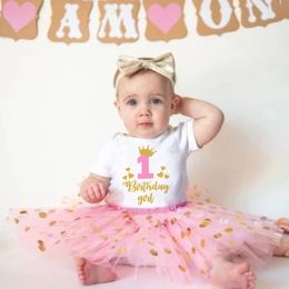 Dresses First Birthday Baby Girl Birthday Party Dress Cute Pink Tutu Cake Dresses + Romper Outfits Toddler Girls Summer Clothes Jumpsuit