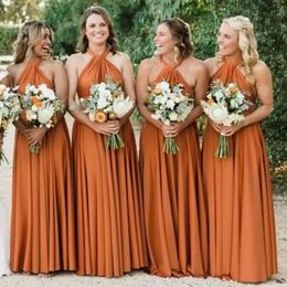 Bridesmaid Dresses A Dark Orange Line Halter Off The Shoulder Floor Length Plus Size Chiffon Custom Made Maid Of Honour Gown Country Wedding Party Wear Vestidos