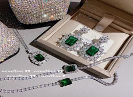 Brilliant Green Zircon Earrings Bracelet Luminous Full Diamond Earring Flower Crystal Bracelets Women Wedding Jewellery Sets6917644