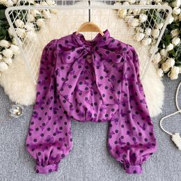 Women's Blouses Office Lady Blusas Mujer Bufferfly Printing Lace-up Polka-dot Blouse For Women Single Breasted Button Camisas Spring