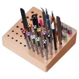 Racks 60 Holes Wooden Organiser Pen Holder Desktop Organiser For Watch Repair Tools Brush Rack Watch Repair Tool Holder Organisers DIY