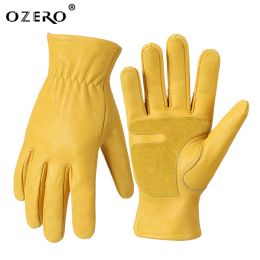 Gloves OZERO Leather Work Gloves Flex Grip Tough Cowhide Gardening Glove for Wood Cutting/Construction/Truck Driving/Garden/Working Men