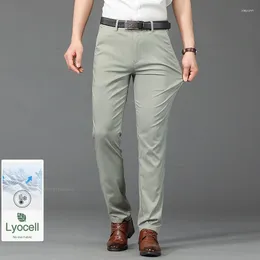 Men's Pants Lyocell Modal Fabric Men Casual Summer Ultra-thin Soft Drapes Stretch Business Straight Solid Color Trousers Brand Clothes