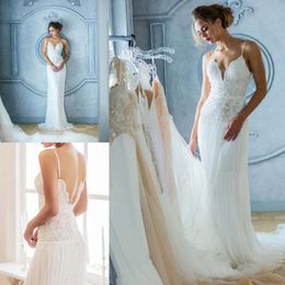 Dress Wedding Lana Summer Boho Fall Beach Newest Spaghetti Lace Appliqued Backless Chiffon Bridal Gowns