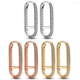 Stud Earrings 925 Sterling Silver Earring Rose Gold Me Extended Pave Link With Crystal For Female Jewelry Gift