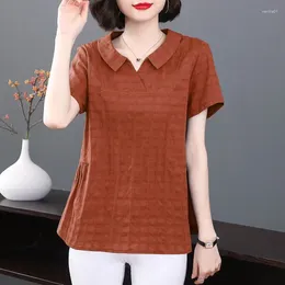 Women's T Shirts Fashion Lapel Solid Color Short Sleeve Folds T-Shirts Clothing 2024 Summer Loose All-match Tops Commuter Tee Shirt