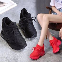 Casual Shoes Red Platform Sneakers Women Fashion Breath Mesh Surface Thick Bottom Footwear Round Head