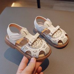 Sandals Children Bowtie Sandals Hollow-out Fashion Girl Summer Solid Colour Toddler Versatile Peep-toe Kid Causal Beach Shoes Hook Loop