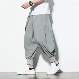 Men's Pants Trousers Plus Size Cotton Linen Fashion Casual Solid Color Breathable Loose Straight Drawstring Streetwear A02