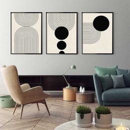 ers Scandinavian Abstract Wall Art Geometric Beige and Black Arches Geometric Lines HD Poster Print Home Bedroom Living Room Decor J240505