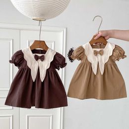 Girl's Dresses 2024 Summer Kids Clothes Preppy Style Dress for Girls Peter Pan Collar Infant Line Dresses Baby Outfit