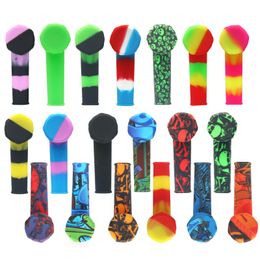 Skull Style Graffiti Silicon Pipe Silicone Smoking Silicone Smoke Tobacco Pipe With stainless steel Bowl Silicone Hand Pipes Support Mix Order