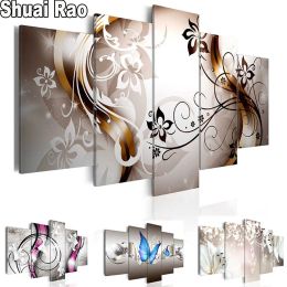 Stitch Full Square/Round Diamond Embroidery Orchid Abstract Flower Butterfly 5D Diamond Painting art 5 Panel Diamond Mosaic Art