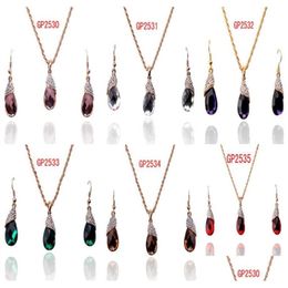 Earrings & Necklace 14K Yellow Gold Filled Red Garnet Acrylic Crystal Earring Set7531505 Drop Delivery Jewellery Sets Dh1R4