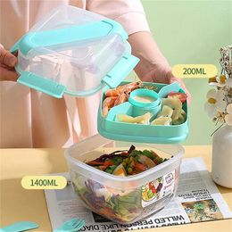 Dinnerware Portable 2 Layer Salad Bowls With Fork 1300ml/1600ml Lunch Box Sealed Leakproof Bento Boxes Reusable Picnic Container