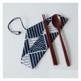 Aufbewahrungstaschen japanischer Stickbeutel Triangle Flüstern Organizer Chopstick Löffel Gabel Tischgeschirr Zubehör Nutzung Küche Dhdel